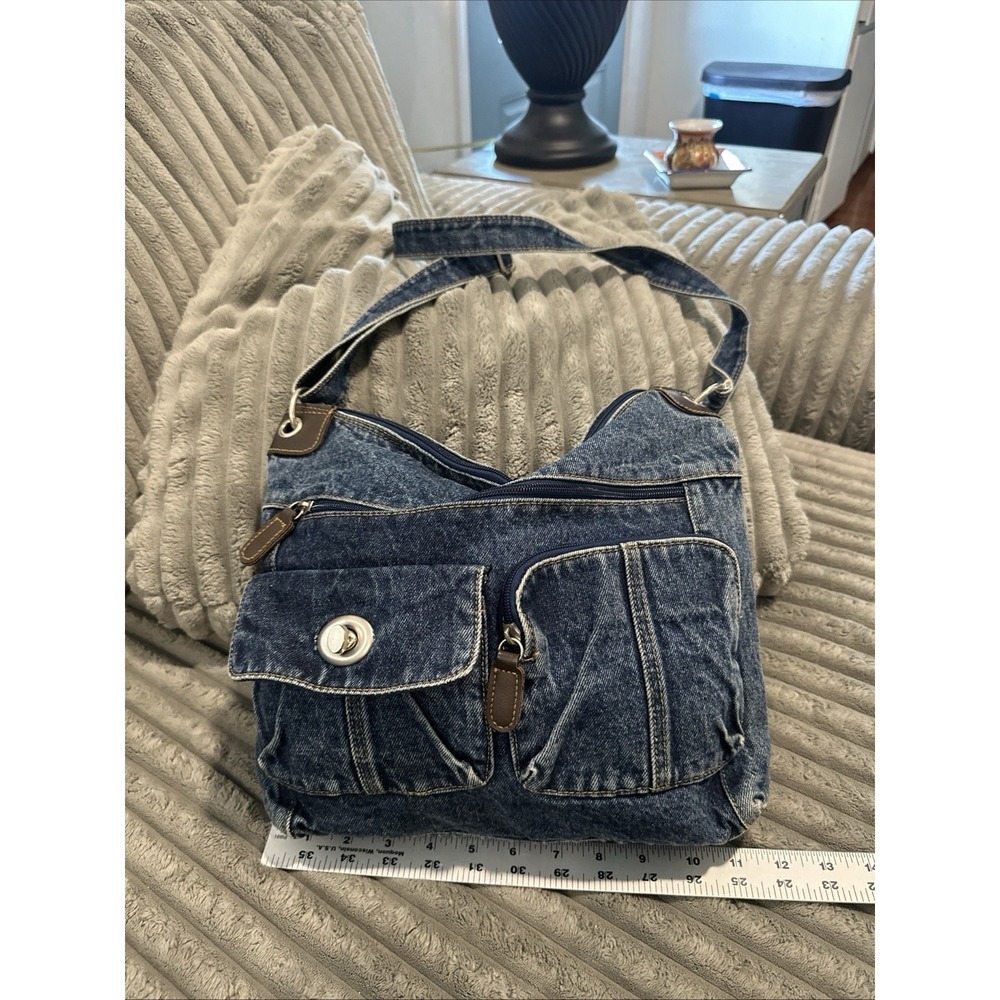 Denim Hobo Shoulder Bag Blue Jean Purse Pockets Y2K Style